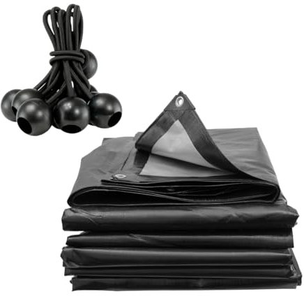 Tarpaulin Extra Heavy Duty Waterproof Cover Tarp Ground Sheet Mesh 250GSM + 6 Free Bungee (4m x 4m)