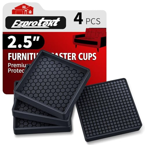 Coasters - 2.5*2.5 Non Slip Furniture Pads for Hardwood Floors, 4 PCS Round Rubber Non Skid Furniture Caster Cups, Anti Slide Floor Protectors for Bed & Couch (Black)