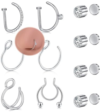 QSKISS 10 st falska näspiercingar septum ingen falsk näsa läpp piercing falska kroppspiercing för män kvinnor, 18G