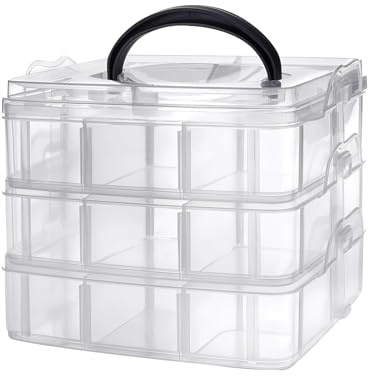 Cnwinu Sorteringslådor för små delar, 3-stegs stapelbar förvaringslåda med 18 fack, transparent plastsorteringslåda, förvaring med handtag, för metalldelar, pärlor, byggstenar (18 fack)