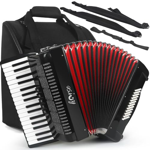 Horse Accordion, 34 Key 60 Bass Keyboard Accordions for Adults, Luxury Thicked Backpack,Straps, 34 Keys Educational Acordeón Acordeones Para Adultos Instrument for Beginner,Student,Professional,Black