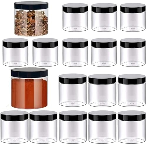 Pykrudo Set di 18 barattoli per alimenti in plastica con coperchi, barattoli da cucina da 500ml e 375ml per alimenti, contenitori ermetici con etichette per alimenti secchi, tè, caffè, zucchero