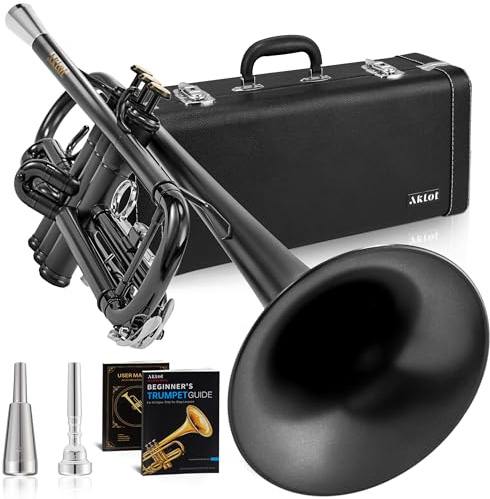 AKLOT Weighted Leadpipe Bb Trumpet: Mouthpiece Booster, 7C Mouthpiece*2, Beginner & Intermediate Standard Trumpet Instrument, B Flat Trompeta Musicales with Hard Case, Lesson Book, Cleaning Kit, Black