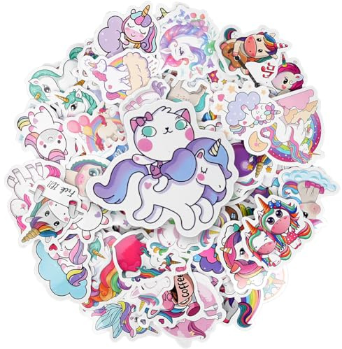 OSDUE Einhorn Sticker Set, 100 Stück Wasserdicht Vinyl Stickers, Anime Sticker Set, Cartoon Aufkleber für Auto Laptop Skateboard Fahrrad Moped Motorrad, Geeignet für Erwachsene Kinder