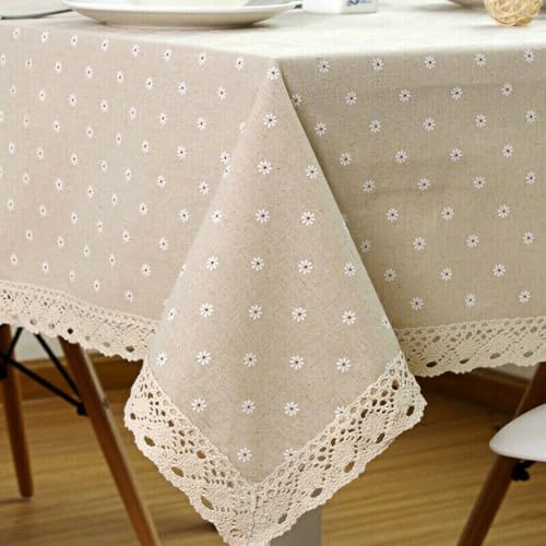 Square Floral Pattern Tablecloth, 90 * 90CM Home Table Cloth Washable Cotton Linen Tablecloth For Home Kitchen Dining Party Decoration