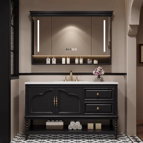 120cm Bathroom Furniture Set with Double Sinks, Black Vanity Cabinet & Mirror, Modern Bathroom Storage with Drawers, Stylish Washbasin Unit for Home Decor