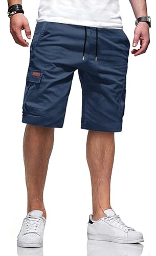 TARAINYA Coton-Twill Short Cargo Homme avec Taille à Cordon et 6 Poches | 97%Coton;3%élasthanne;Coupe Ample;Taille élastiquée Avec Cordon De Serrage;2 Poches De Pochettes Avec Bouton-Pression;Outdoor
