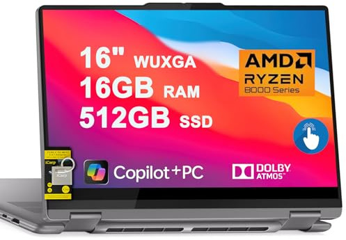 Lenovo Yoga 7 2-in-1 Laptop 16 WUXGA IPS Touch AMD 8-core Ryzen 7 8840HS (>i7-12700H) 16GB RAM 512GB SSD for Creator Designer Business Professional Win11 ICP Acc