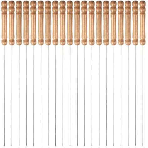 Mipcase 20 Spiedini Rotondi per Kebab in Acciaio Inox con Manico in Legno Spiedini di Metallo per Barbecue Riutilizzabili da 33 CM Accessori per Grigliate All’Aperto e Feste