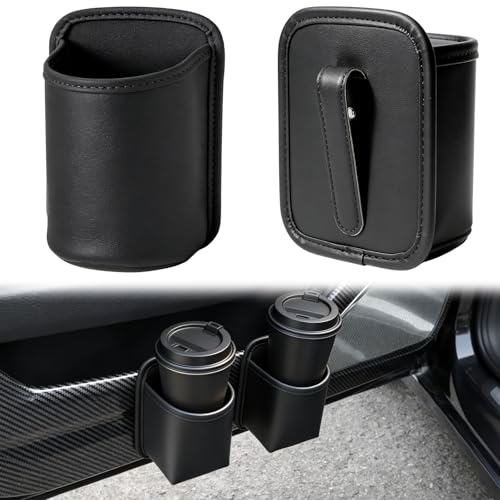 GAOUTO 2 Stück Getränkehalter Auto, Clip-On Flaschenhalter mit Leder-Schutz, Becherhalter, Türtasche Organizer für Flaschen Becher, Auto Getränkehalter für Tür, Universeller Getränke Organizer