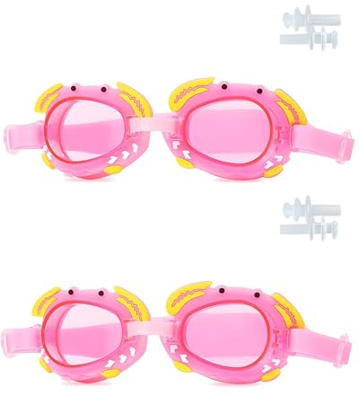 2-pack simglasögon för barn för pojkar och flickor, anti-dimma anti-UV vidsiktsglasögon, rolig krabbdesign, inget läcka bekväm passform för småbarn och barn 3-12 år
