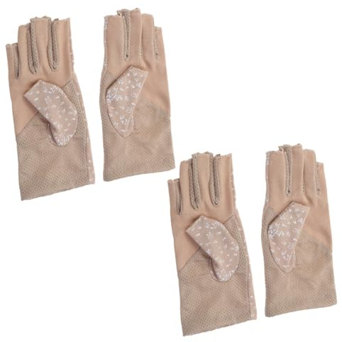 HEALEEP Guanti da Guida Professionali Anti-sole in Cotone Traspirante, Guanti da Equitazione Portatili Mezza Dita per Attività All’aperto, Set da 2 Paia in Colore Kaki Design Floreale