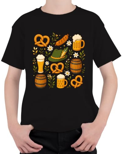 Oktoberfest Brezel öl tunna traditionell hatt barn t-shirt | Läderbyxor Dirndl-måttkanna skrämma, stektkorst, seppelhatt, ädelvit, München, Gaudi, kostymsäker, stambord, humla