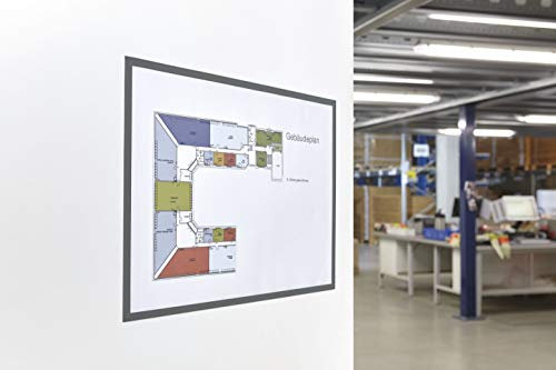 magnetoplan magnetofix Magnetrahmen, 5 Stück, silber| Format: A4 | Magnethaftender Rahmen für Dokumente + Bilder | Magnetischer Inforahmen für Büro, Schule, Lager + Werkstatt