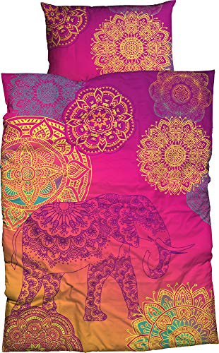 sister s. Renforcé-Bettwäsche Noida absolut hip Mandalas Ornamente Glücks-Elefant orientalische Farbenpracht,violett-türkis-orange, 135x200 cm