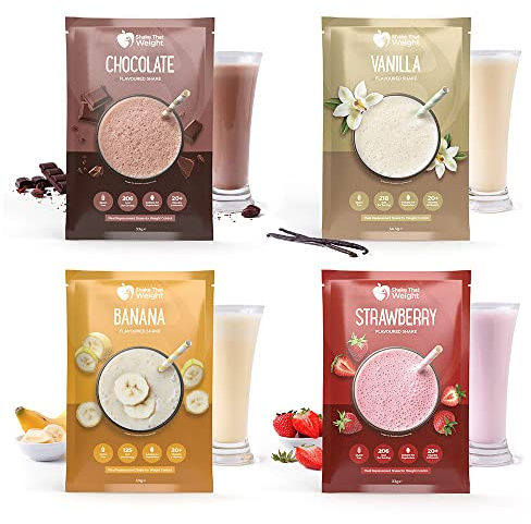 Shake That Weight Variety Shakes - 42 Meals, Chocolate, Vanilla, Banana, Strawberry, Gluten-Free Meal Replacement Shakes, High Protein, Low Calorie, Vegetarian