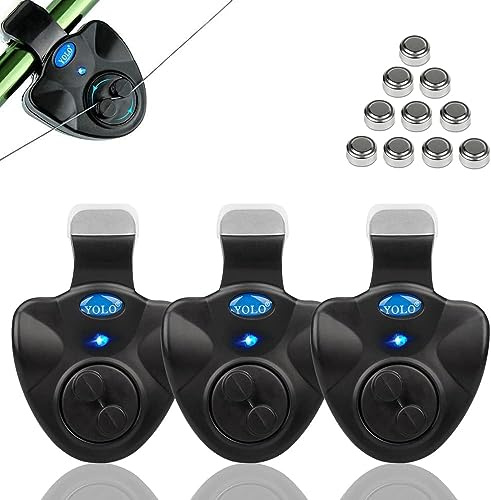Shackcom 3 Sensible Alarma Pesca picada de mordedura de Pescado Bite Indicator -para caña de Pescar-Universal Electrónico con indicador LED Vibración