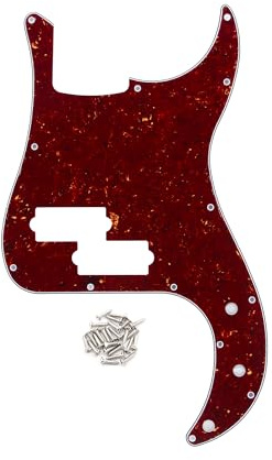 FLEOR 13-Hole Modern Style Standard Precision Bass Pickguard without Truss Rod Notch for 4 String PB Bass Model, Red Tortoise