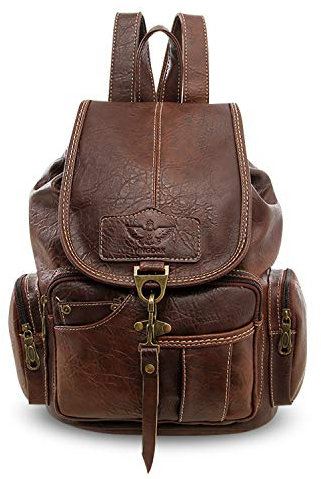 FANDARE Retro Rucksäcke Schulrucksack Schultasche Wasserdicht Schulranzen Damen Herren Teenager Backpack Tagesrucksack Reise Daypacks für Uni Büro Alltag Freizeit Campus Wandern PU Dunkel Braun