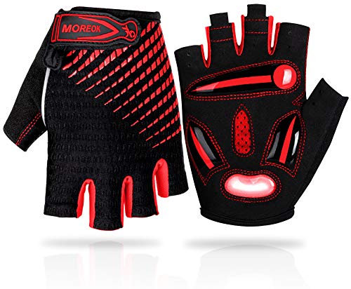 LUROON Fahrradhandschuhe Halbfinger Atmungsaktiv Rutschfestes Stoßdämpfende Kurz Gel Sommer MTB Radhandschuhe für Herren Und Damen (Rot, L)