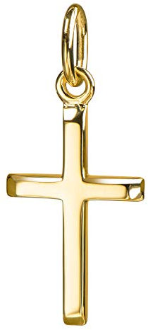 JEVELION Tauf-Kreuz Gold für Damen, Herren und Kinder - Anhänger Mit Abgeflachten Kanten - 14 Karat 585 Gold - Kette 70 cm und Schmuck-Etui Inklusive