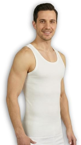 Pinuccio Venegoni Lot de 3 maillots en laine coton pour homme, sous-vêtements 100 % sur la peau, débardeurs pour homme à épaules larges d'hiver fabriqués en Italie ; Débardeur thermique mixte laine