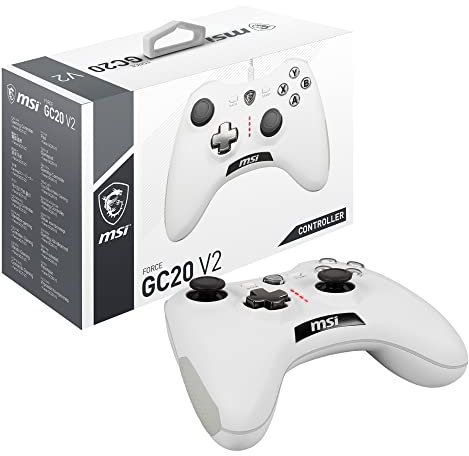 MSI Force GC20 V2 White Manette de Jeu PC et Android, Croix directionnelle Interchangeable, Deux Moteurs de Vibrations, Design Ergonomique S10-04G0020-EC4