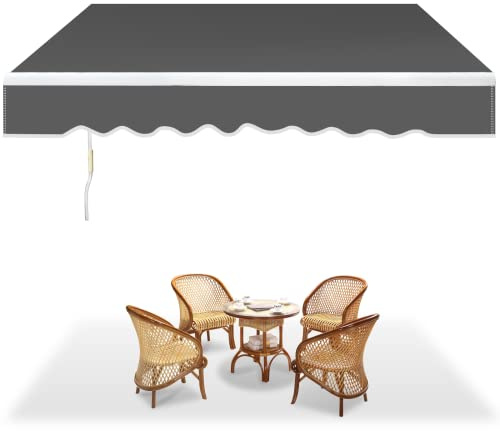 SWANEW Tenda da sole con braccio articolato, Tenda da Sole Avvolgibile, Tenda da Sole a Muro con Bracci Estensibili e Manovella per Balcone e Terrazzo, Anti-UV 3,5 x 3,0 m, Grigio