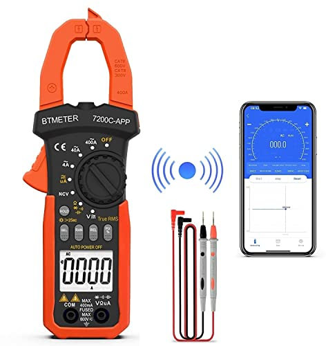 BTMETER Digital Clamp Meter Multimeter TRMS 4000 Counts, Auto Range AC DC Voltmeter Ammeter Mini Multi Tester w/Data Export for Capacitance Frequency - BT-7200CAPP