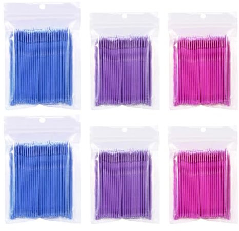 Applikatoren Pinsel, 600 Stück Einweg Microbürsten Wimpernbürste Für Wimpernverlängerung, Wimpernlifting Zubehör, Lashes Graft, Make-up Reinigungsstäbchen, Oral und Sauberkeit (ROSA+BLAU+Lila)