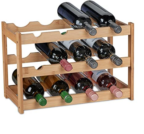 Relaxdays Weinregal, 12 Flaschen, Bambus, HxBxT: 30 x 45 x 23,5 cm, Weinhalter stehend, Küche & Bar, Weinständer, Natur