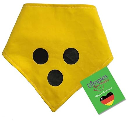 Dimples - Foulard per cani guida – giallo con 3 pois neri – Si prega di non toccare il cane – Cane cieco – Foulard per cani di piccola taglia media e grande taglia 45 cm