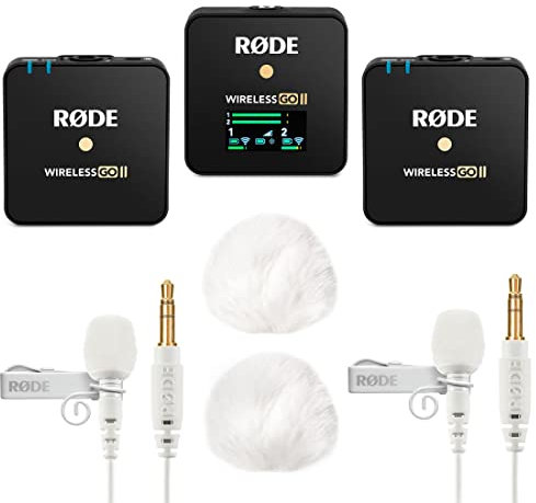 Rode Wireless GO II Funk-Mikrofon Set + 2X Lavalier GO Weiss + 2X keepdrum Windschutz Weiss