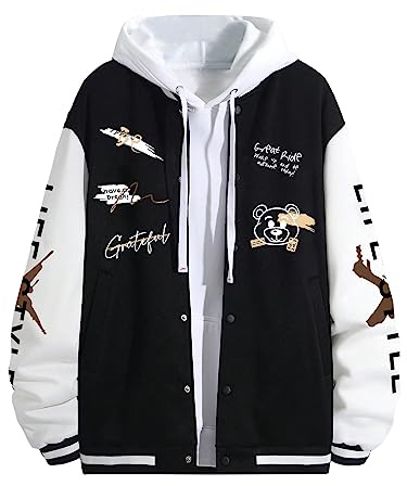 SHENHE Men's Slogan Graphic Button Down Varsity Baseball Bomber Jackets