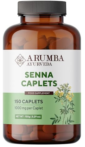 Arumba Ayurveda Senna Caplets 150 nos, a base di polvere di foglie di senna, lassativi, salute digestiva, pulizia disintossicante, compressa di polvere di foglie di senna