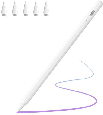 Stylus Stift für iPad 2018-2025, 15mins Schnellladung, Eingabestifte mit Neigungserkennung & Palm-Ablehnung & Hohe Präzision, für iPad 11/10/9/8/7/6, Pro 11/12.9/13 M4, Mini 6/5, Air 5/4/3/M2