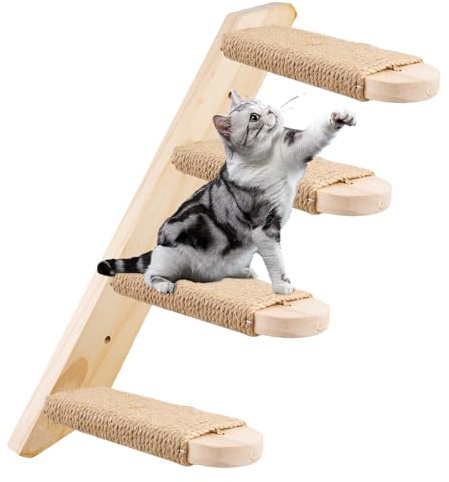 Behogan Mur d'Escalade et Échelle pour Chat en Chêne Massif - Meuble d'Intérieur jusqu'à 15 kg