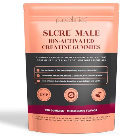 SLCre® Creatine Gummies for Men x 150 Gummies – 5g Micronized Creatine Monohydrate per Serving with BCAAs, L-Carnitine, Himalayan Salt & Betaine – Pre & Intra Workout Support – Enhanced Absorption