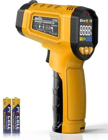 Infraröd Termometer, SQECH Laser Termometer -50℃～600℃(-58℉～1112℉), Beröringsfri Ir Termometerpistol Med Justerbar Emissivitet Och Färgbakgrundsbelysning, Lämplig För Matlagning, Grillning(Gul)