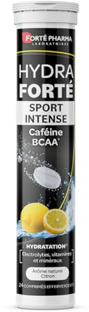Forté Pharma - Hydra Forté Sport Intense - Electrolytes, Caféine, Mineraux, Magnesium, BCAA, Vitamine C - Hydratation, Activité sportive - 24 comprimés effervescents citron, 1 à 2/jour
