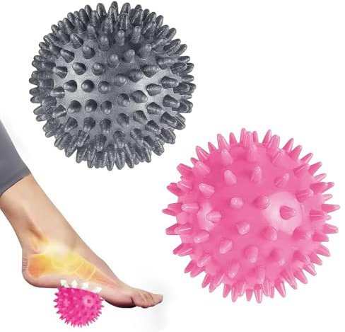 Set de 2 Pelota Masaje Muscular con Pinchos para Aliviar Dolores Musculares, Herramienta de Masaje Miofascial, Massage Balls para Rehabilitación, Triggerpoint Diferentes Grados de Dureza (Gris+Rosa)