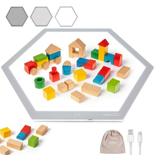 IMAGE 17,2*14,9 Zoll Sechseck-LED-Lichtkasten zum Nachzeichnen, 3 Helligkeitsstufen, idealer Leuchttisch für Zeichnen, Skizzieren, Animation, Nachzeichnen lernen für Kinder (Baustein nicht enthalten)