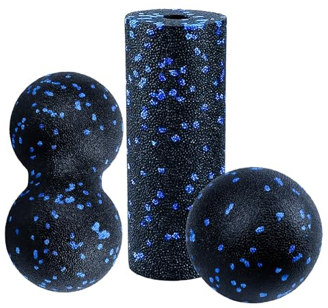 Juego de 3 bolas de fascia para pies, bola de masaje para pies, bola de fascia para entrenamiento de fascia, bola individual + bola doble + rodillo pequeño para fascia