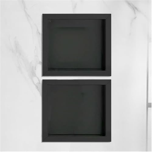 Waterproof 304 Stainless Steel Shower - 2 Pcs Recessed Wall Shelf 8.5x9.3in for Bathroom & Kitchen Storage (Black) - Stylish & Design