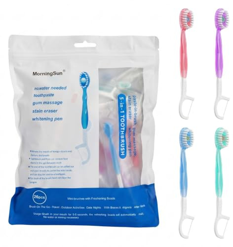 JYYWTSI Lot de 26 mini brosses à dents de voyage, 10,5 x 1,2 cm, emballées individuellement, petites, avec fil dentaire, colorées, pour voyage, bureau, hôtel, camping, école (A)