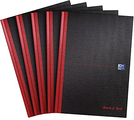 Oxford Black n' Red A4 Notebook, Hardback Casebound, 192 pages, Lined (Pack of 5)