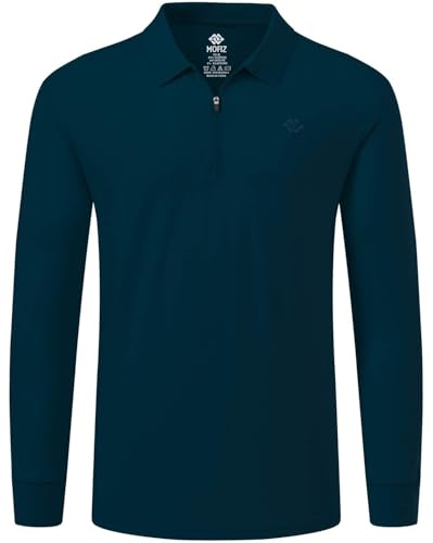 MoFiz Polo Hombre Algodón Poloshirt Manga Larga Color Sólido Polo Camisas Golf Negocios T-Shirt Top con Cremallera Verde Oscuro XL