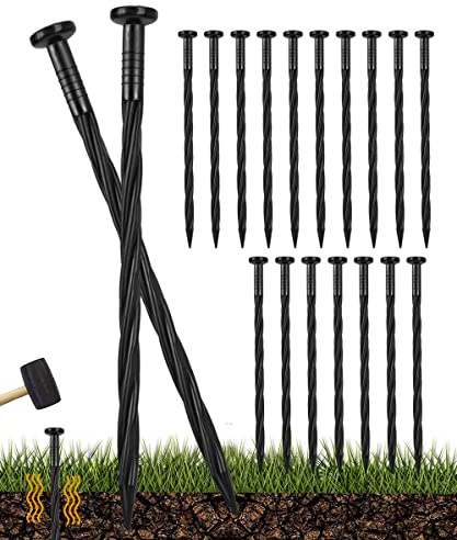 Meboyz 50 Pack of 8-inch Plastic Landscape Edging Spikes are Perfect for anchoring Weed barriers, Paver Edging, Artificial Turf, Grass Pathways, and More.