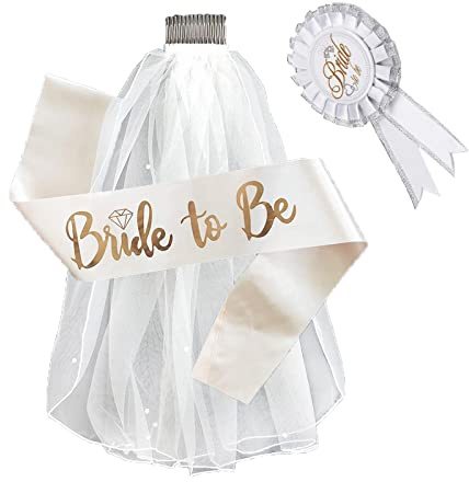 WANGCL 3 Stück Bride to Be Schärpe und Brautschleier, Bachelorette Party Accessories Hochzeit Fotorequisiten Spiele