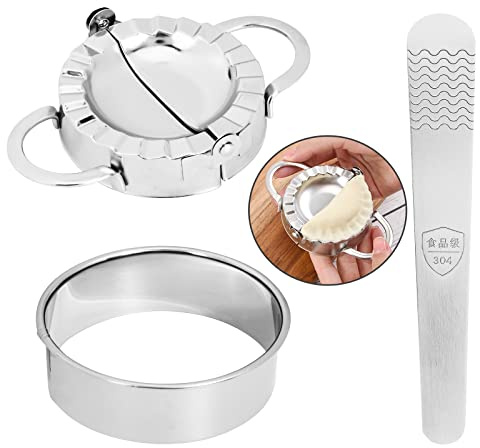 Set of 3 Dumpling Maker, Portable Wonton Pie Noodle Maker, Food Grade Stainless Steel Dumpling Mold with Stirring Spoon, Dough Press Cutter Wrapper Pie Crimper Pastry Tools Ravioli Mould